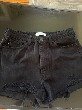 Ran Can Black Distressed High-Waist Denim Shorts